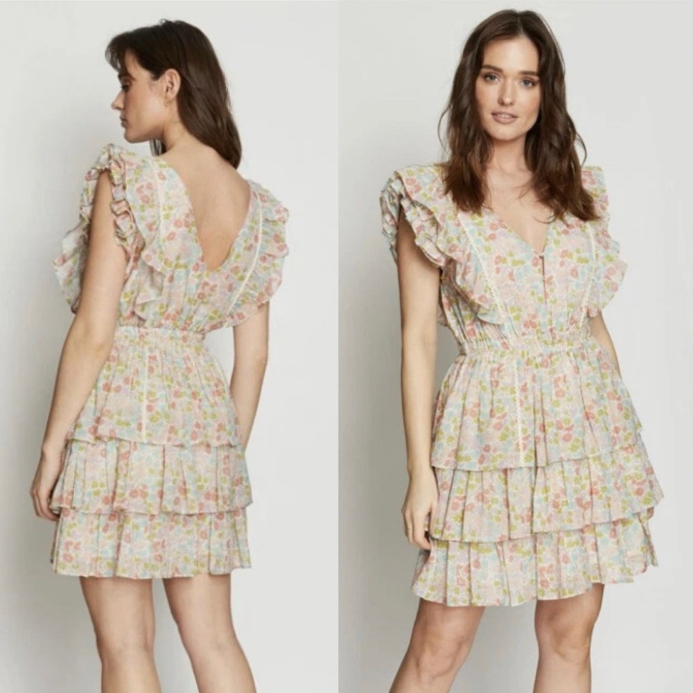 Anthropologie Love The Label Women's Ines Floral Tiered Mini Dress Size‎ Medium